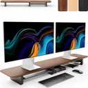 KIVY Dual Monitor Riser with Integrated Metal Shelf - Wooden desk shelf for top of desk - Wood monitor stand for desk 2 monitors / tv - Dual monitor stand riser for desk - Large walnut monitor stand,Walnut Wood