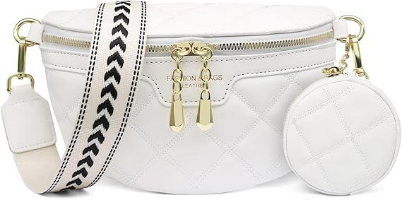 Crossbody Bag Women Wide Strap Fanny Pack Ladies Leather Chest Bag with Coin Purse, Modern Bags with Wide Shoulder Strap, Shoulder Bag Women Small Cell Phone Bag