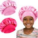 2 PCS Kids Bonnets for Girls, Bonnet for Kids Baby Silk Satin Bonnets Sleeping Cap Bonnet for Girls Curly Hair Wrap Elastic Wide Band Sleep Cap for Child Toddler