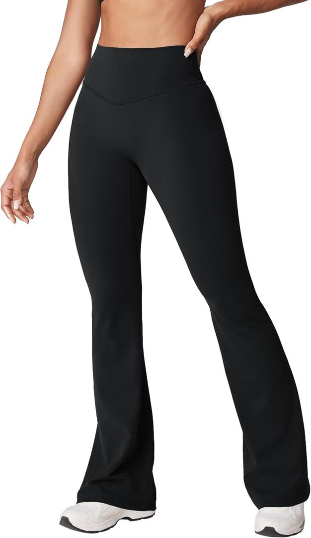 Hugcurve No Front Seam High Waisted Flare Leggings for Women Bootcut Yoga Pants Buttery Soft - 29.5''/31.5''/33.5'' (Large, Black)