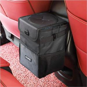 Ryhpez Car Trash Can with Lid - Leakproof Trash Bin Car Garbage Can, Collapsible Automotive Truck Organizer and Storage Bag Car Accessories for Women Men Road Trip Essentials (Standard, Black)