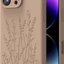 OAOA Magnetic Engraved Case Compatible with iPhone 16 Pro Case, Compatible with Magsafe, Camera All-Round Protection, Slim Liquid Silicone Phone Case for Women Girls, Light Brown Flower