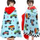 Hooded Towels for Kids -Monster Toddler Beach Towel- Super Absorbent & Quick Dry 100% Cotton 30x50 Inch - to Kid Ages 3-10-Truck Cars Swim Towels