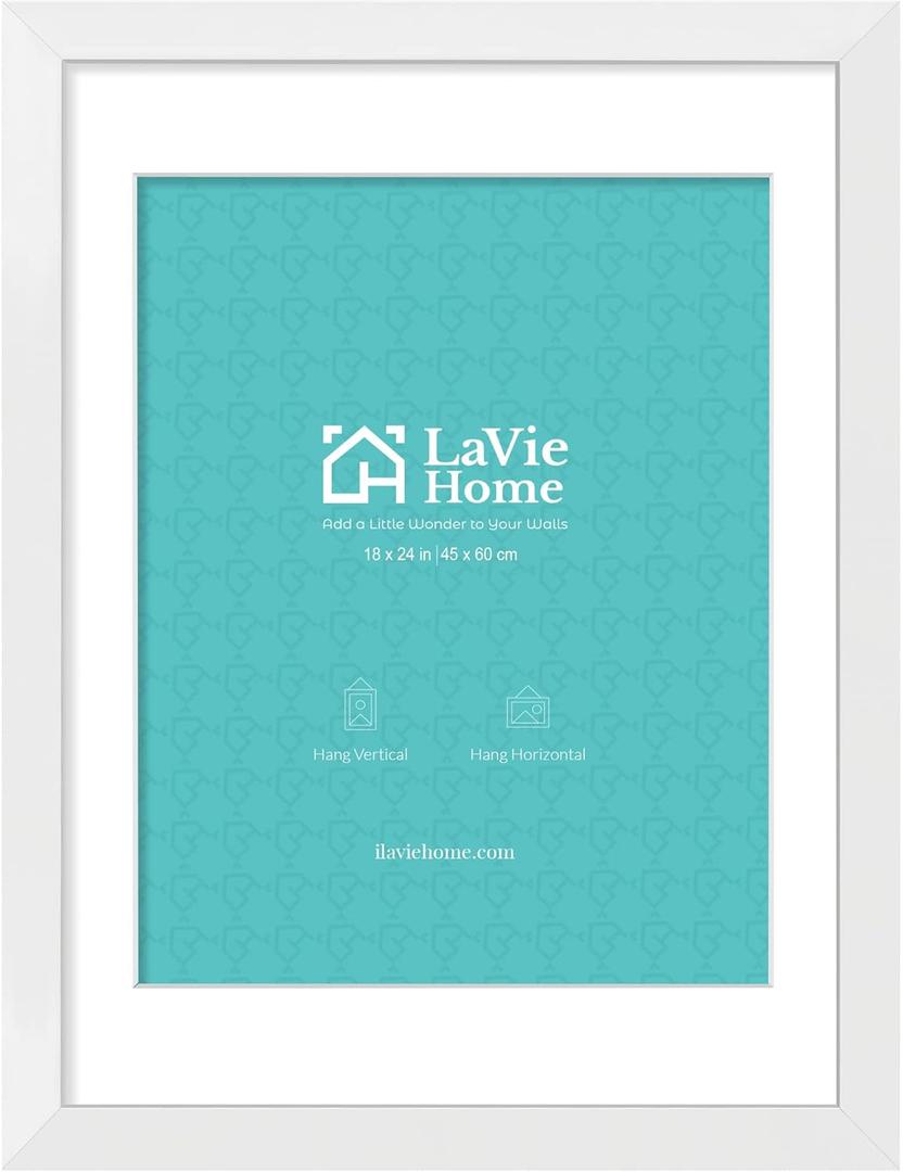 LaVie Home 18 x 24 Poster Frame White, Display Pictures 16x20 with Mat or 18x24 Without Mat, Stable and Sturdy Picture Frame and Polished Plexiglass, Horizontal and Vertical Format of The Wall1 Pack