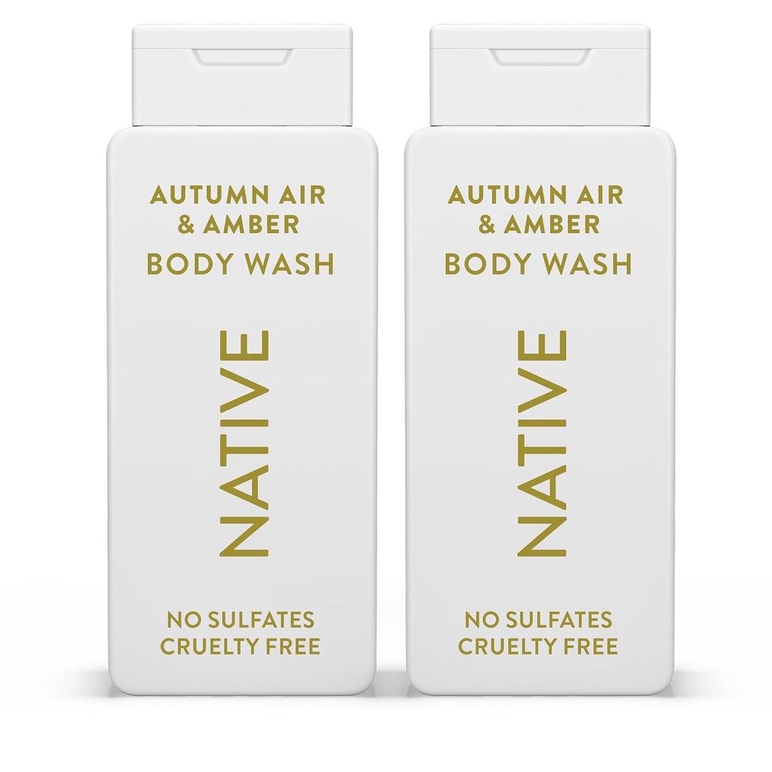 Native Body Wash with Naturally Derived Ingredients Autumn Air & Amber Sulfate & Paraben Free For Women & Men SkinLoving Cleanser 18 oz (2Pack)