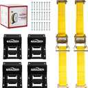 Wheel Chock Tie Down Kit (4,500lb Break Strength) Heavy Duty Trailer Tire Straps System for ATV, UTV, Lawn Mower & More - Ratchet Tie Downs Accessories with E Track for Four Wheeler