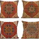 Sanwarm Throw Pillow Covers Home Decor Set of 4 Pillow Cases Decorative 18 x 18 Inches Cushion Couch Sofa Pillowcases Turkey Kilim Ancient Antique