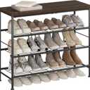 Shoe Rack Organizer 4 Tier for Closet Entryway Free Standing Metal Storage Shoe Shelf with MDF Top BoardBlack (Black+Rustic Brown)