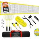 Zdgao Volleyball and Badminton Combo Set for Backyard - 20FT/32FT Volleyball/Badminton Net with Adjustable Height Pole,Anti-Sag System,Volley Ball, Badminton Racquets,Boundary Line and Carry Bag