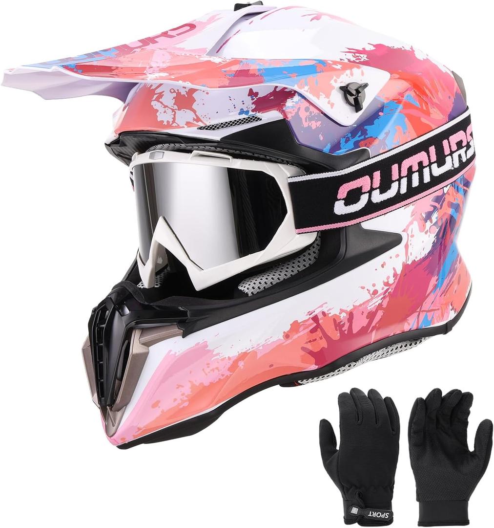 Dirt Bike Helmet for Kids Boys & Girls with Goggles & Gloves for 8-18 Years Old, DOT Certified Kid ATV Helmet Motocross Off Road, Large