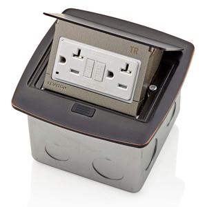 Leviton Pop-Up Floor Box with 20 Amp, Tamper-Resistant Self-Test GFCI Outlet, Bronze, PFGF2-BZ