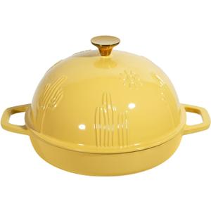 Cast Iron Bread Oven With Cloche Lid for Baking - Yellow Enameled Dutch Oven With Dome Lid for Sourdough - 5 qt (9.8 Inches)