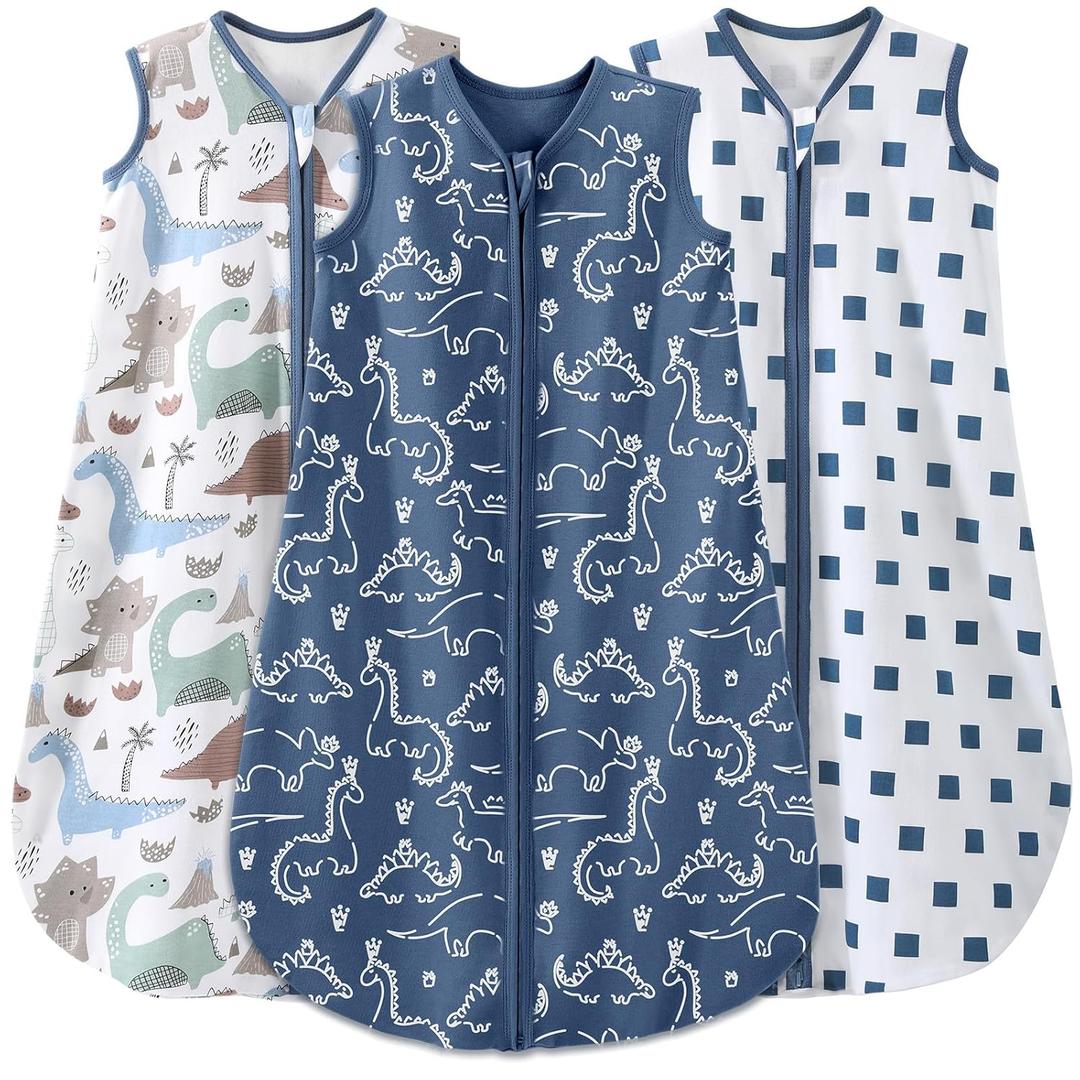 Yoofoss Baby Sleep Sack 18-24 Months Baby Wearable Blanket 100% Organic Cotton 2-Way Zipper TOG 0.5 Toddler Sleeping Sack 3 Pack,Soft Lightweight(X-Large) (Dinosaur)