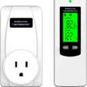 Programmable Wireless Plug in Thermostat Outlet, Electric Thermostat Controlled Outlet with Built-in Temperature Sensor Remote Control (White)