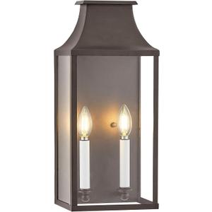 18"Medium Classic Outdoor Wall Lantern Light For House Exterior,Handcrafted Old Rust Metal Cage Mounted Pocket Wall Sconce W/Clear Tempered Glass,Waterproof for Porch, Patio, Garage&Front Door E12