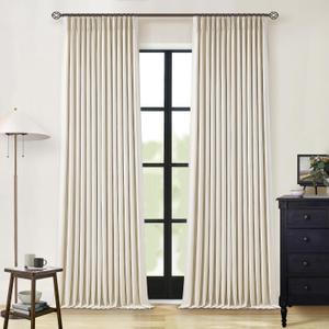 Cream Beige Linen Blackout Curtains Pinch Pleated 102 Inches Long for Bedroom Memory Shape Back Tab Flax Linen Curtains Blackout Farmhouse Full Light Blocking Thermal Insulated Drapes 2 Panels Set