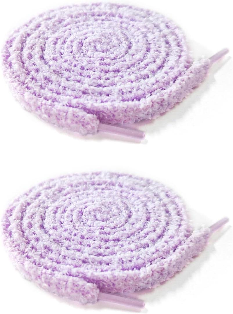2 x UamGlsob Fuzzy Shoe Laces for Sneakers, 2/5"(10mm) Cute Wide Thick Plush Soft Fluffy Shoelace Strings for Trainers & Canvas (Purple)