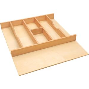 Silverware Drawer Organizer - Trim-to-Fit with Adjustable Dividers for Kitchen Utensil Storage, Beech Wood Frame with 11 Sizes (19.25" W x 22" D)