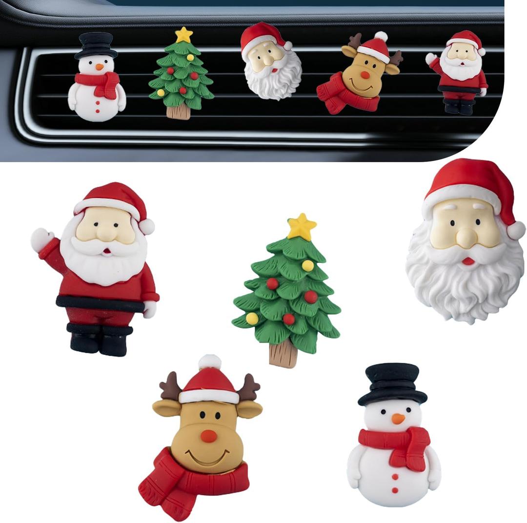 5 PCS Cute Santa Elk Snowman Xmas Tree Car Air Vent Clips, Creative Christmas Car Dashboard Decoration