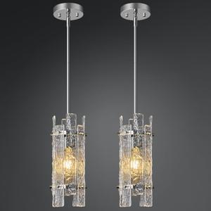 Modern Crystal Pendant Lighting Chrome Pendant Lights Mini Glass Chandeliers, Adjustable Pendant Light Fixture for Kitchen Island Bedroom Living Room Dining Room Corridor(2Pack) (5.3in-2Pack)