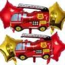 6PCS Fire Truck Balloons for Firefighting Theme Party Kids Birthday Fire Transportation Party