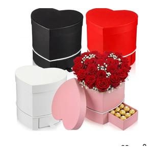 Fullhawl 4 Pack Heart Shaped Flower Box with Drawer,6.1" Valentine's Day Gift Box for Roses, Jewelry, Proposals,Weddings, Romantic Floral Arrangement for Birthdays,Anniversaries