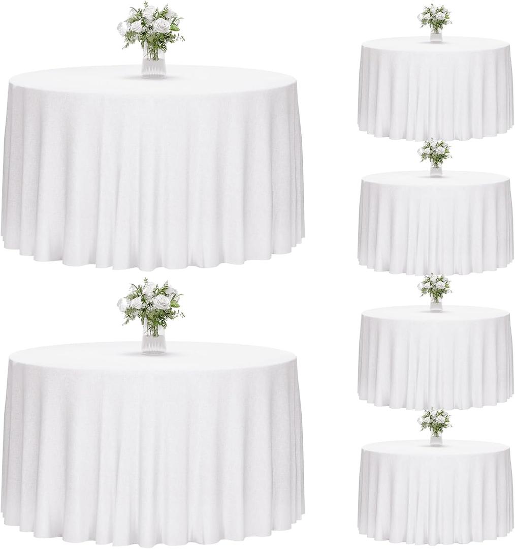 Fixwal 6 Pack White Round Tablecloth, 120 Inch Round Table Cloth Polyester Fabric Washable Table Covers for Wedding, Party, Banquet, Christmas Decorations, Birthday Events