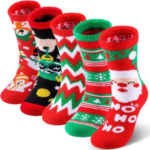 Labeol 5 Pairs Christmas Fuzzy Socks for Women Gifts,Funny Cute Cozy Fluffy Thermal Winter Warm Fuzzy Socks (Multicolour -01)