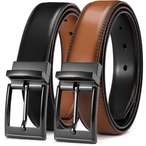 CHAOREN Reversible Belt Men 1 Piece - 1.25" Leather Dress Belt - Trim to Fit for Elegant Style (30"-32" Waist Adjustable, Black/Tan)