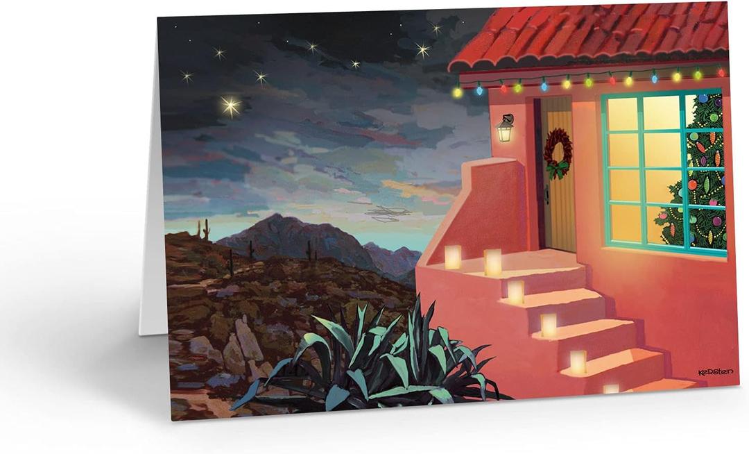 Stonehouse Collection Desert Pueblo Home - 18 Southwest Christmas Cards & Envelopes