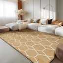 Area Rug for Living Room Bedroom, 4X6 Feet Soft Shaggy Rug, Plush Fluffy Rugs, Modern Moroccan Geometric Carpets, Anti-Skid Durable Carpet for Kids Dorm Nursery, Home Decor Aesthetic, Beige and White