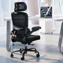 TRALT Ergonomic Office Chair - Desk Chair with Adjustable Headrest Lumbar Support Computer Chair - Mesh Comfy Chair with Flip-up Armrests - Gaming Chairs for Adults Home Office (Leather, Black), Pack of 1