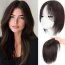 Hair Toppers for Women Real Human Hair, 3603D Topper for Women with Thinning Crown Wispy Clip in Bangs Breathable Hand Tied Craft Big Coverage Hairpieces(Dark BrownBig Coverage, 12 Inch-3D-Side)