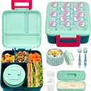 JXXM Bento Lunch Box for Kids with 8oz Soup Thermo,Leak-Proof Lunch Containers with 5 Compartment,Thermo Food Jar Food Containers for School (Blue-Unicorn)