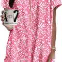 Naggoo Womens Short Sleeve Tunic Tops for Leggings Summer Casual Long Shirt with Pockets Floral Print T-Shirts (S)