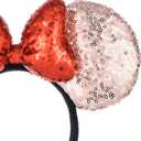 A Miaow 3D Black Mouse Sequin Ears Headband MM Glitter Butterfly Hair Clasp Park Supply Adults Women Girls Photo Accessory (Champagne and Red)