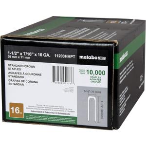 Metabo HPT Staples | 7/16 in. x 1-1/2 in. | Standard Crown | 16 Gauge | Electro Galvanized | 10,000 Count | 11203HHPT