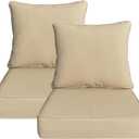 Outdoor 24"x24" Deep Seat Patio Cushion Set of 2, Outdoor Chair Cushions with Water-Resistant UV Resistant Weather Resistant Sectional Sofa Pad and Removable Covers,Beige, 24"x24"x5.5";2 Sets
