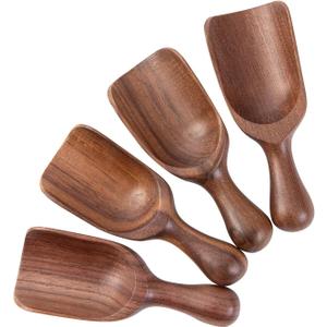 4PCS Wooden Small Scoops for Canisters Mini Wooden Scoops for Jars Measuring Scoops for Food Premium Black Walnut Wood Scoops for Coffee Seasoning Bath Salt Container Laundry Scoop-Multipurpose