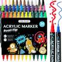 Dual Tip Acrylic Paint Markers-36Colors Acrylic Paint Pens For Rock Painting Wood Canvas Plastic Metal And Stone, Acrylic Dot Markers Pen For DIY Crafts Making Art Supplies Colouring