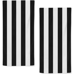 Black and White Striped Towels Highly Absorbent Stripe Bath Towels Set of 2 Lightweight Breathable Stripe Face Towels for Home Spa Decorative Kitchen Towels 28.7x13.7 Inch