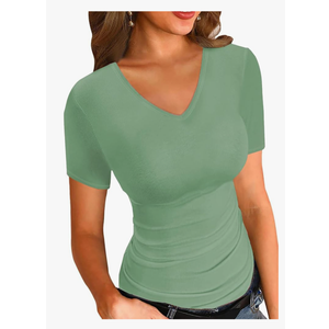 LOLONG T Shirts for Women Short/Long Sleeve V Neck Casual Ribbed Slim Fitted Tops Green, L