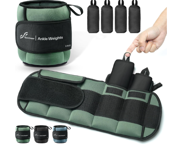 Sportneer Adjustable Ankle Weights for Women and Men 1 Pair of 10 LBS Heavy Weighted Leg Weights with Adjustable Straps, Strength Training Weights for Yoga, Aerobics, Gym, Fitness, Workout