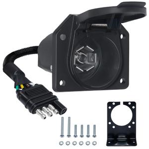 BFXM 4 Pin Flat to 7 Pin RV Blade Trailer Adapter, Vehicle-Side 4 Way to Trailer-Side 7 Way with Mounting Bracket, for Recreational Vehicle, Trailer, Truck