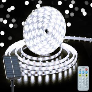 Solar Strip Lights Outdoor, 33Ft 640 LED Strip Light Cool White with Remote Timer Dimmable Outside Rope Lights Waterproof for Garden Yard Party Decor (No Adhesive)