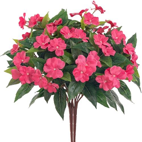 Uqueeten Fake Flowers Artificial Flowers for Outdoor,Artificial Plant Artificial Impatiens Bouquet Flowers for Outdoors Decoration,Silk Spring Artificial Plants for Outdoors Indoor Decor 2PCS(Rose