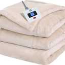 Sealy Electric Blanket Twin Size, Flannel Heated Blanket with 10 Heating Levels & 1-12 Hours Auto Shut Off, Fast Heating Warm Blanket, Machine Washable, Beige, 62 x 84 Inch