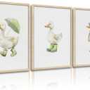 3Pcs Baby Animal Nursery Wall Art Funny Green Rain Gear Duck Painting Picture Wall Decor This Set of 3 Happy Ducks Wearing Green Boots Poster Print Artwork for Kids Boys Room Bedroom Decorate,Unframed,Size: 16L''x12W''