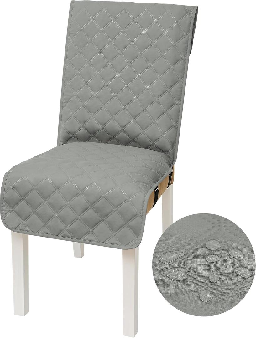 Yonus Waterproof Dining Chair Cover Office Chair Cover Water Resistant Dining Room Chair Cover Kitchen Chair Slipcover Computer Chair Cover with Anti-Slip Buckle (Light Grey, 1PCS)