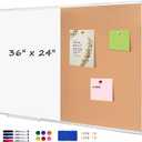 Cork Bulletin Board, 36 X 24 Inches White Magnetic Dry Erase Board, Large Wall Mounted Message Vision Notice Memo Pin Board for Office, Home and School